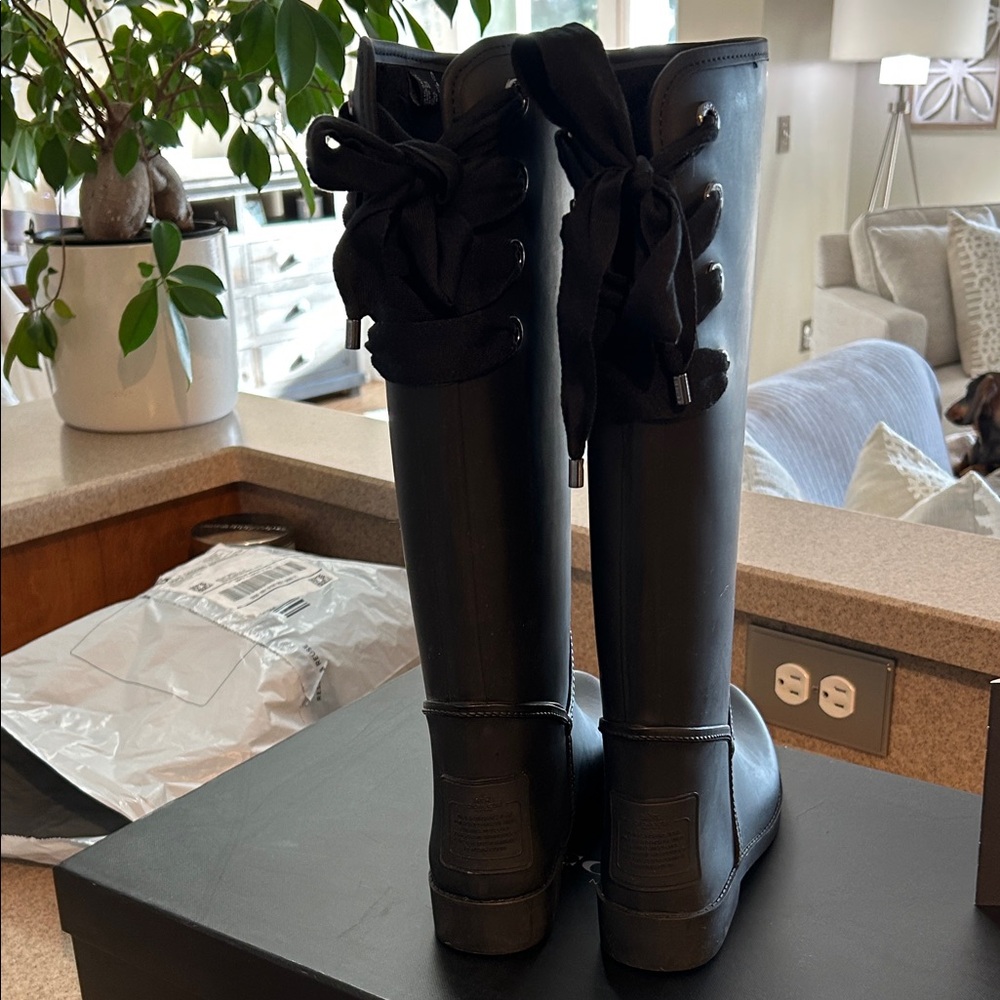 Coach Black Knee High Rain Boots- only worn once. Comes with box and packet. - Picture 5 of 7